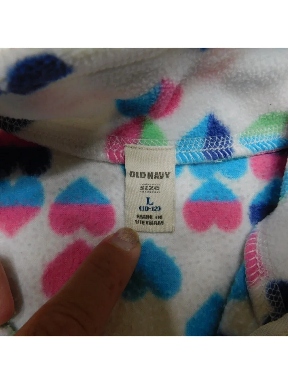Old Navy Girls Fleece Vest Size Large L 10-12 White Pink Blue Heart Full Zip Gil